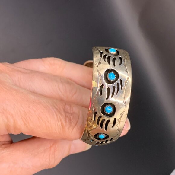 Navajo Bear Claw Paw Shadowbox Turquoise Sterling Cuff Bracelet P. Spencer - Picture 8 of 14